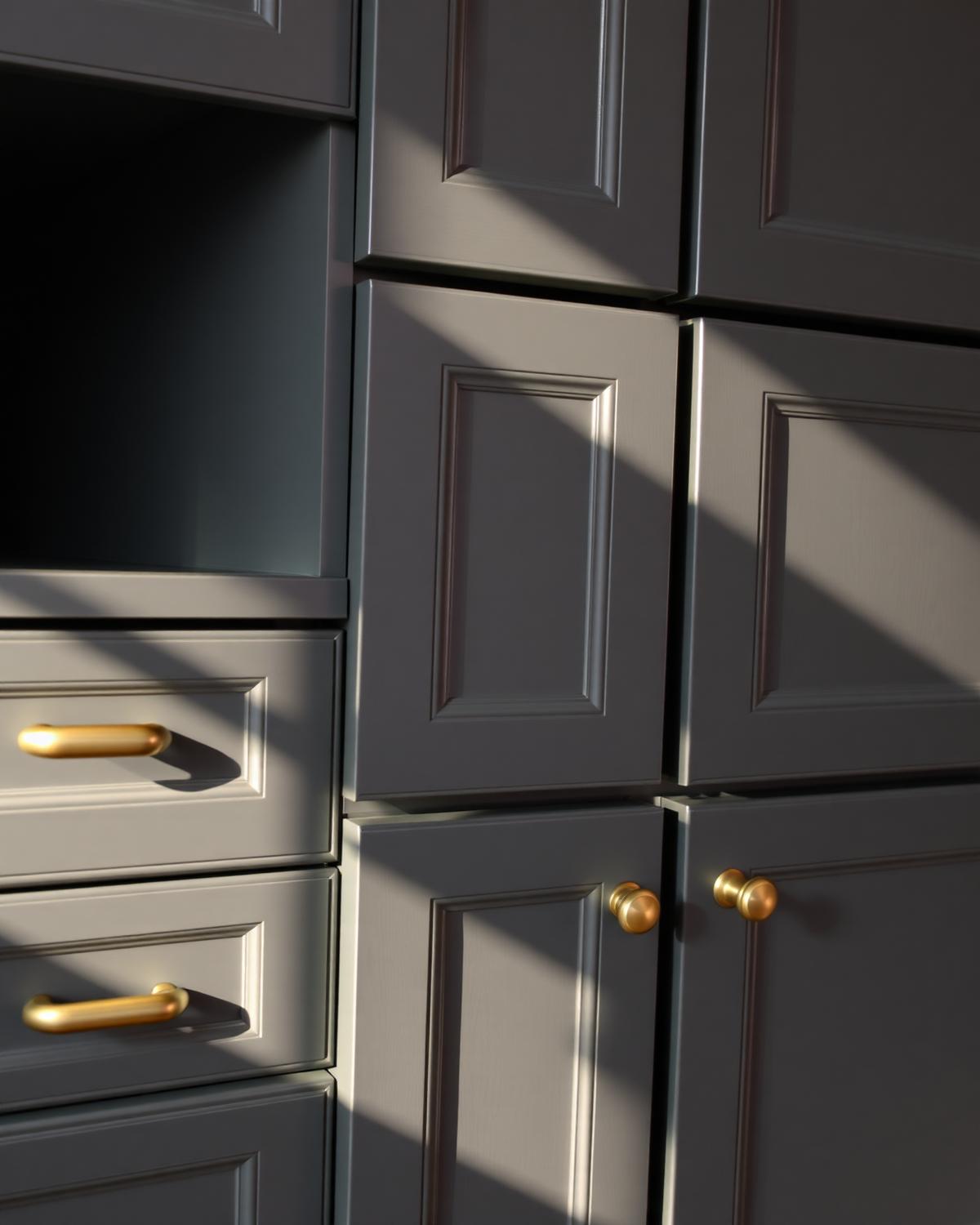 Custom cabinetry with brass hardware